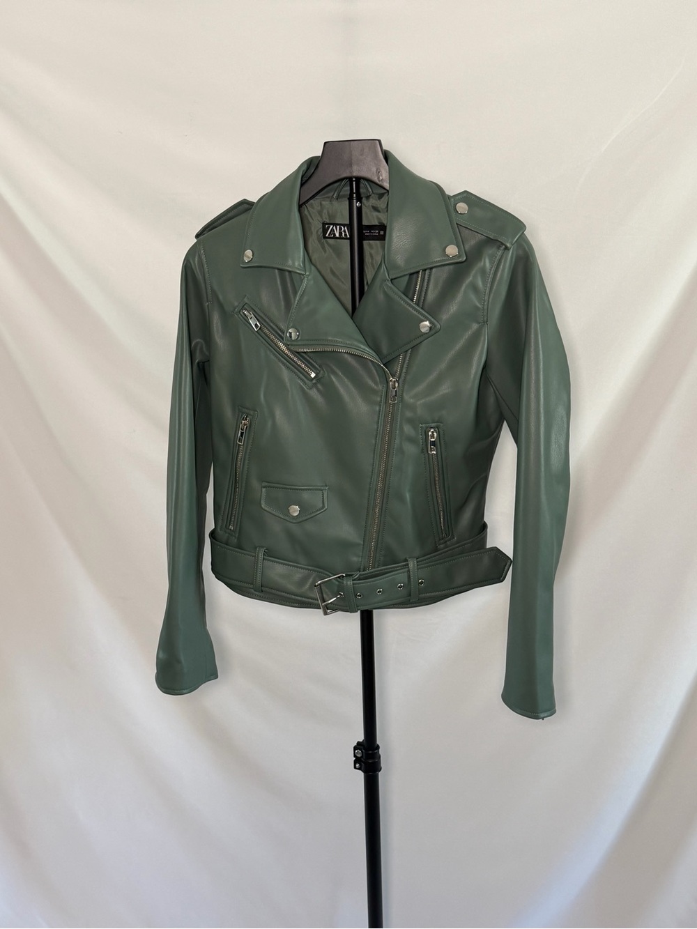 NWOT- ZARA Forest Green Faux Leather Moto Jacket - Size M